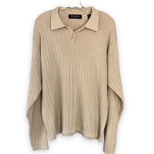 Brandini Men’s Tan Sweater Pullover with Collar Size Large